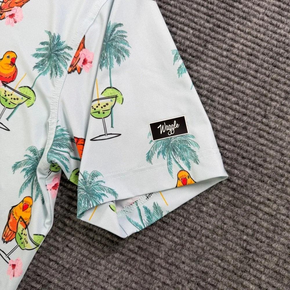 Waggle Golf Tropical Parrot Margarita Performance Polo Shirt Mens Large Casual - Picture 5 of 10